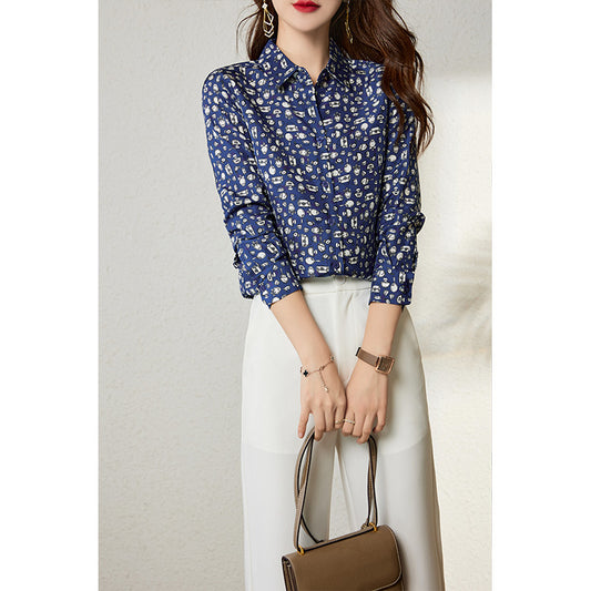 2025 Temperament~ floral silk shirt  summer new commuter women's printed top, mulberry silk shirt