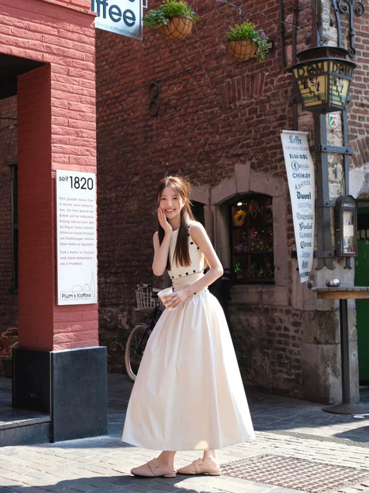 LLDC  Minimalist Vest Set Women's Detachable Skirt Two-piece Set  White Temperament Long Dress