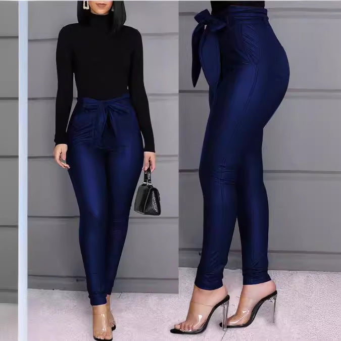 maoxiangshop-shop business casual women outfits chic Women's Fashion Casual Pu Pants Leather Pants (Including Belt)