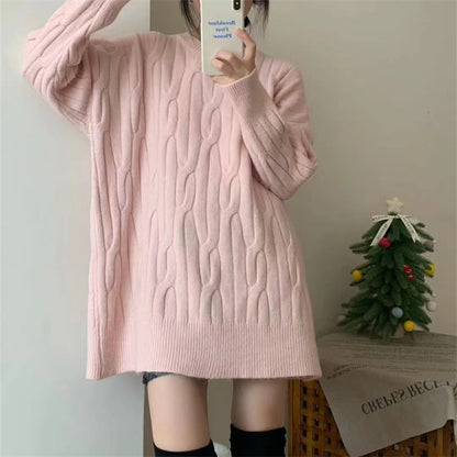 maoxiangshop dti outfits round Neck Sweater Women's Autumn Thickened Twist Internet Celebrity Sweater Ins Trendy Fashion Loose Solid Color Bottoming Sweater