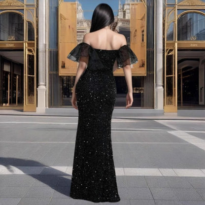 MAOXIANGSHOP 2025 spring 2025 new New Popular trade women's clothing independent station ebay sexy bright silk short-sleeved banquet dress