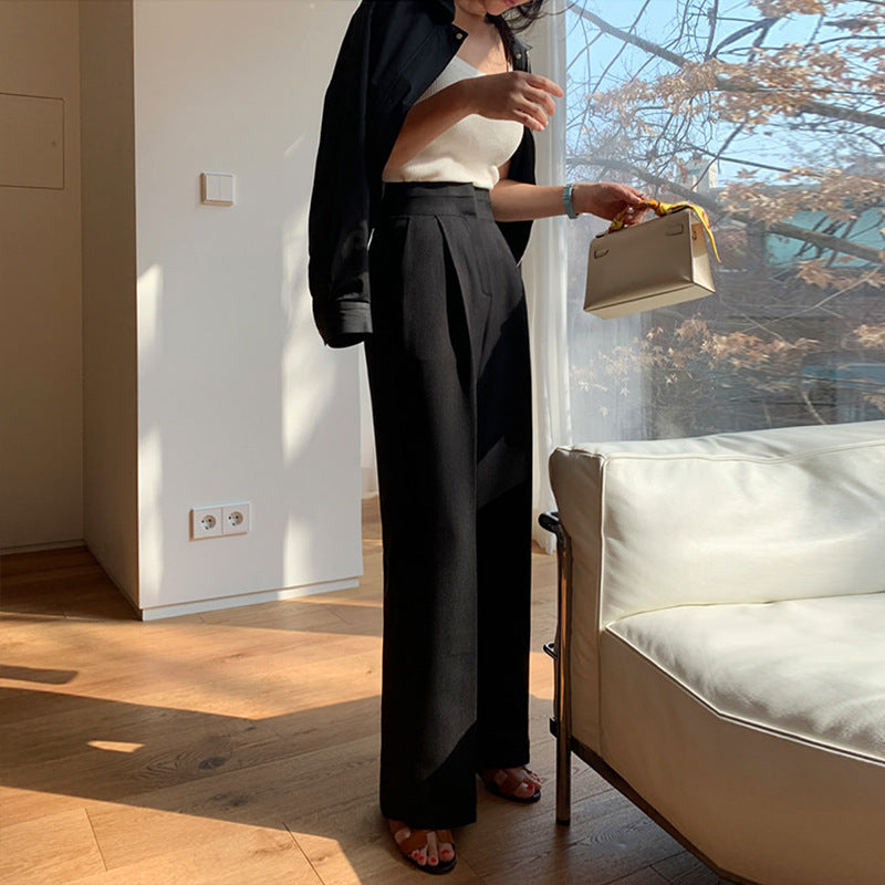 maoxiangshop work outfits women Gray Wide-Leg Pants Women's Autumn French Slimming Straight Casual Pants 2024 New High Waist Professional Suit Pants