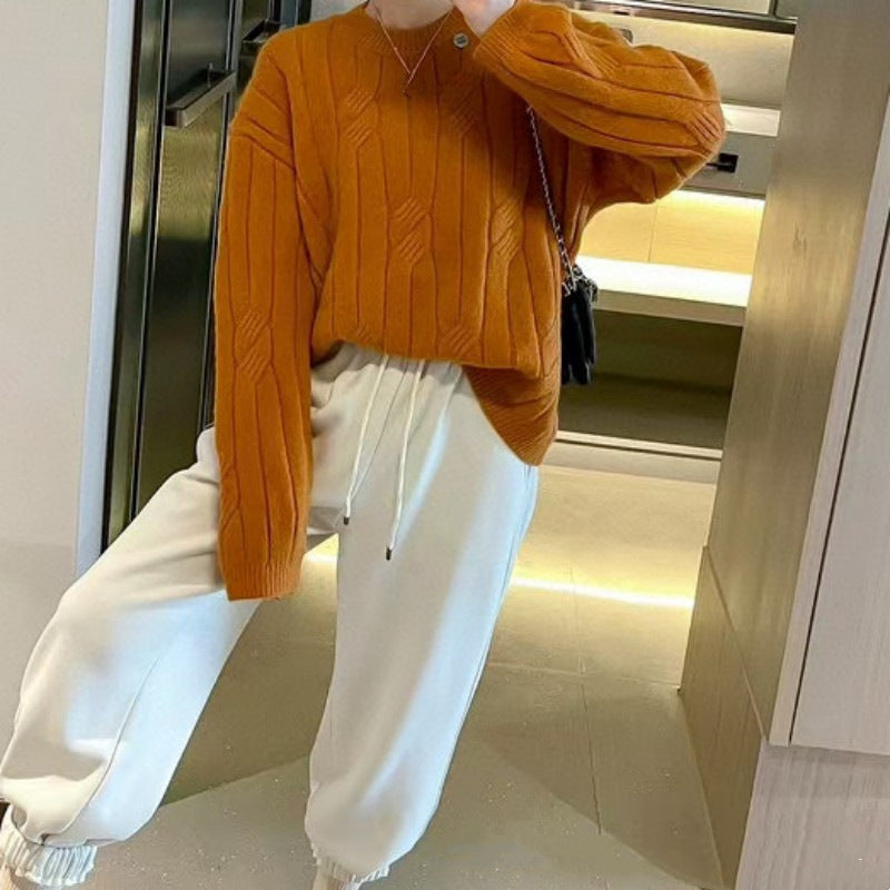 maoxiangshop dti outfits Women's Twist Sweater 2024 Autumn and Winter New Korean Style Lazy Retro Sweater Thickened Loose Pullover Top Fashion