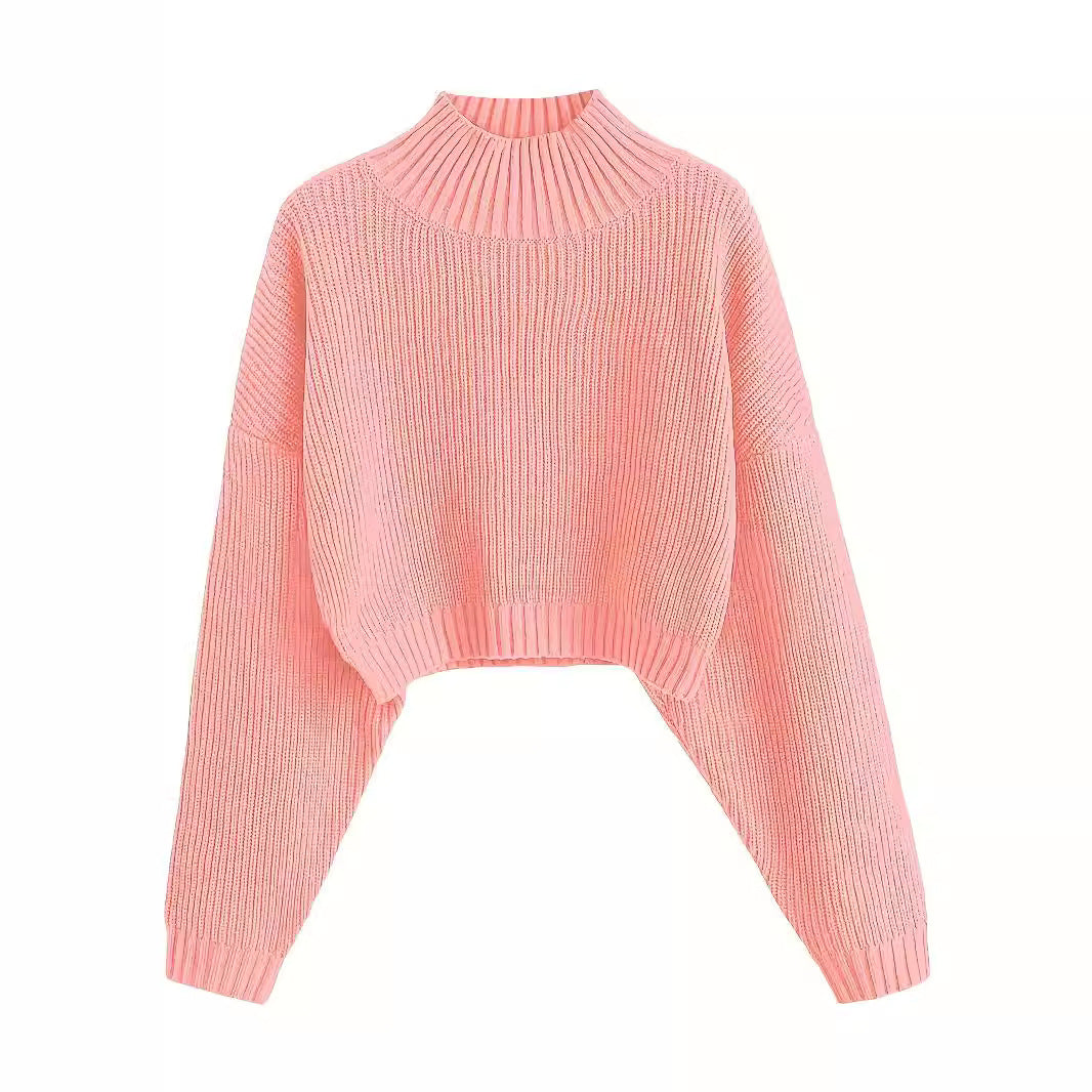 maoxiangshop fall outfits women Retro Knitted Soft Glutinous Loose Undershirt Solid Color Half Turtleneck Pullover Gentle Style Women's Clothing