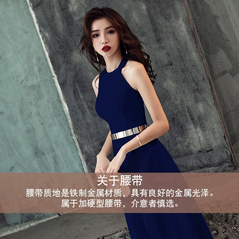 White evening dress skirt women  new banquet temperament simple and generous birthday party host can usually wear
