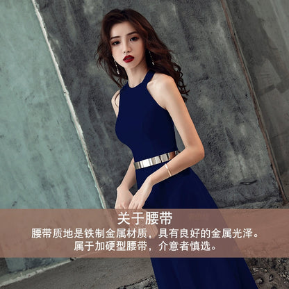 White evening dress skirt women  new banquet temperament simple and generous birthday party host can usually wear