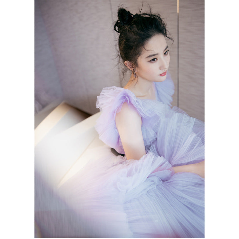 2025Liu Yifei same purple mesh dress cake skirt fairy birthday banquet performance annual banquet light luxury