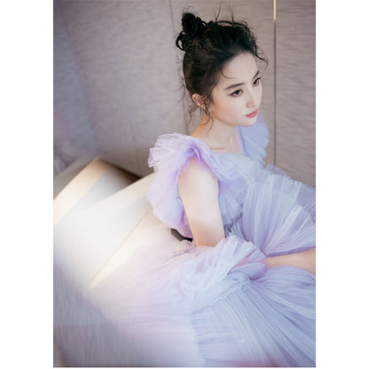 2025Liu Yifei same purple mesh dress cake skirt fairy birthday banquet performance annual banquet light luxury