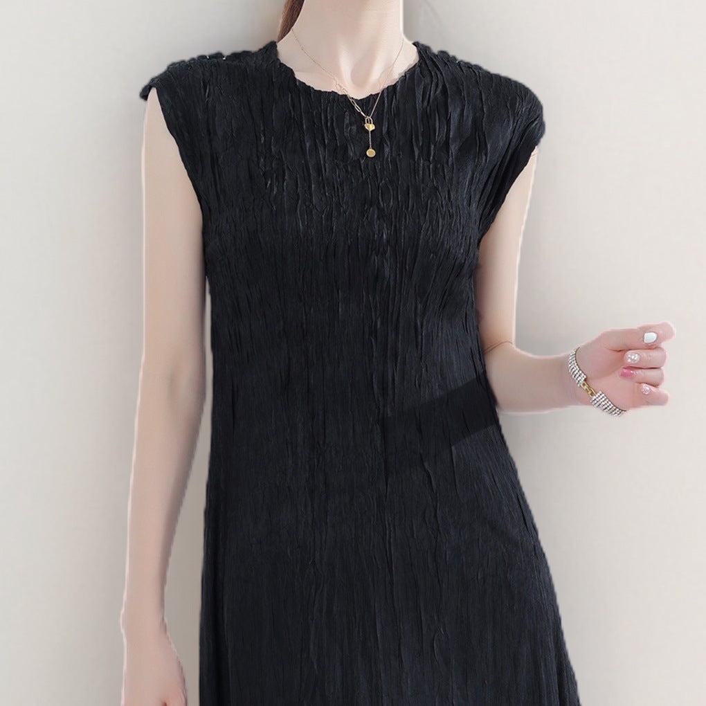 Women's new dress, high-end summer new round neck sleeveless medium and long A-shaped skirt, thin skirt