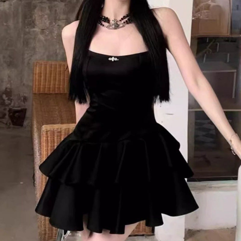 maoxiangshop-shop freshman hoco dresses Hot Girl Elegant Black Dress Women's High-Grade Tube Top Birthday Dress Irregular Cake Skirt Pettiskirt Women