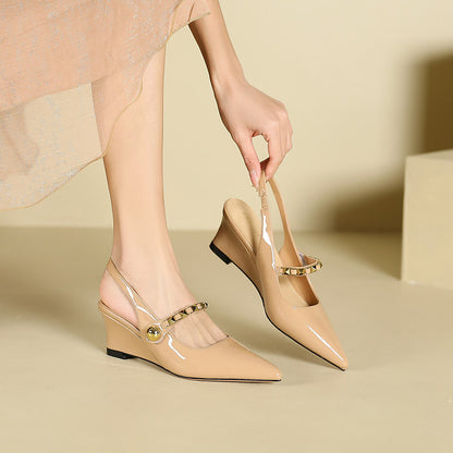 2025 5162-8 Cross-border Popular trade empty word slope heel high heels pointed 2025 new rivet platform single shoes women