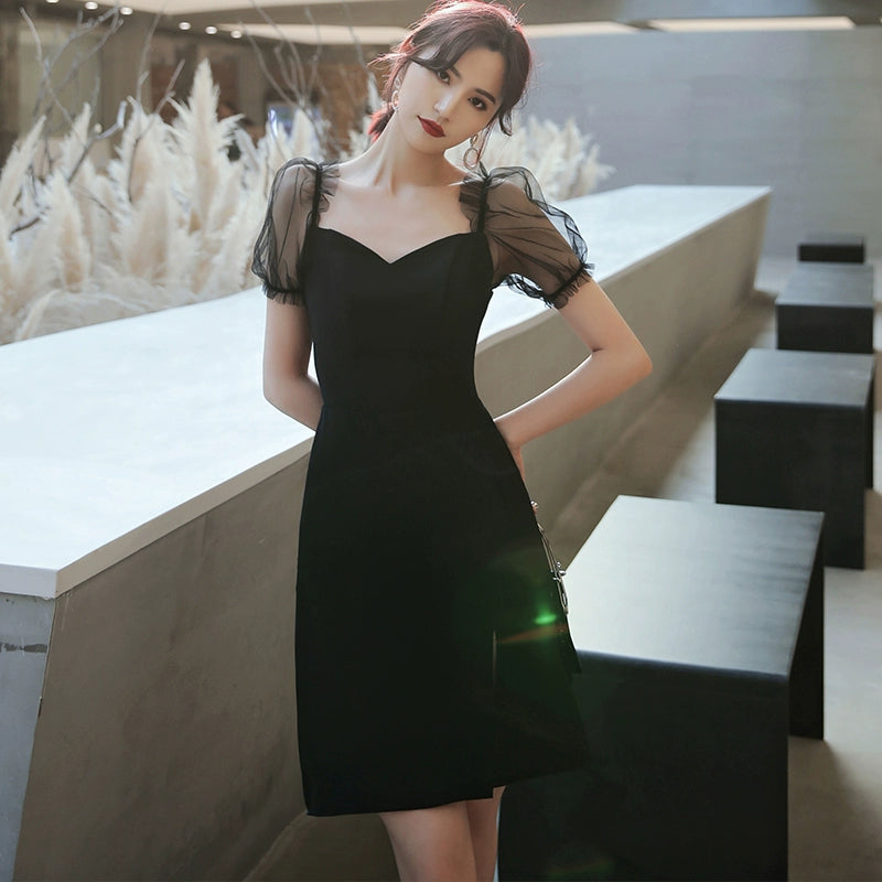 Black evening dress skirt women  new models can usually wear short banquets simple and generous temperament birthday small man