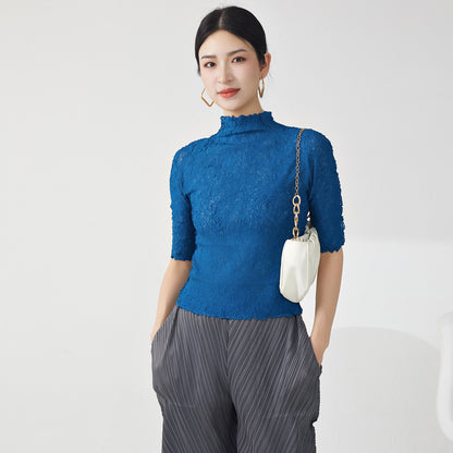 2025 Nanyou high-end women's clothing female slim temperament semi-turtleneck five-quarter sleeve versatile bottoming shirt  T-shirt top