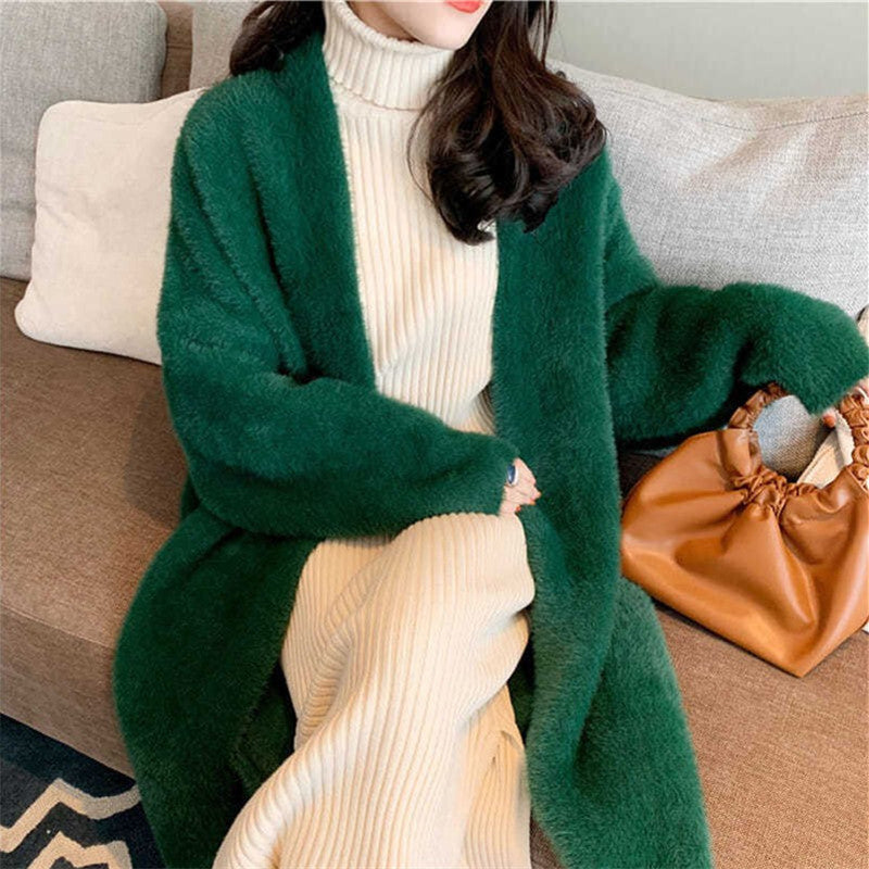 maoxiangshop-shop 2024 fall fashion trends Korean Style Autumn and Winter New Style Faux Mink Velvet Sweater Women's Cardigan Outer Wear over the Knee Long Loose Overcoat Women's Coat