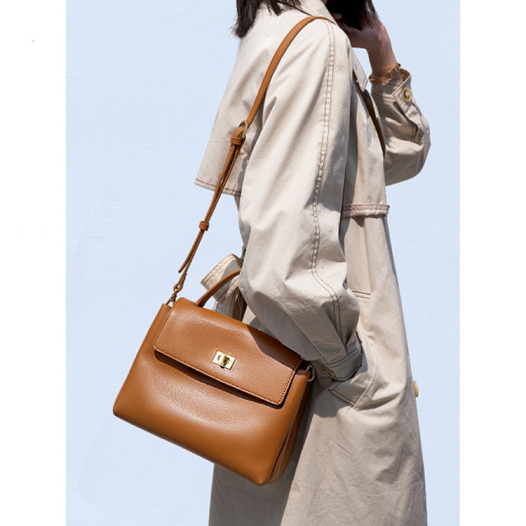 2025 Textured soft cowhide handbag summer new retro small square bag versatile fashion shoulder bag messenger women's bag women's bag