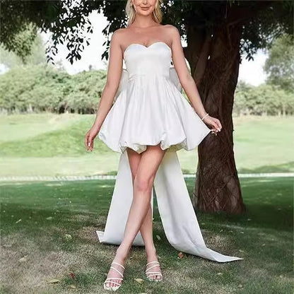 maoxiangshop pop culture dress to impress Tube Top Light Wedding Dress 2024 Autumn New Bridal White Simple Temperament Outdoor Yarn Banquet Short Evening Dress