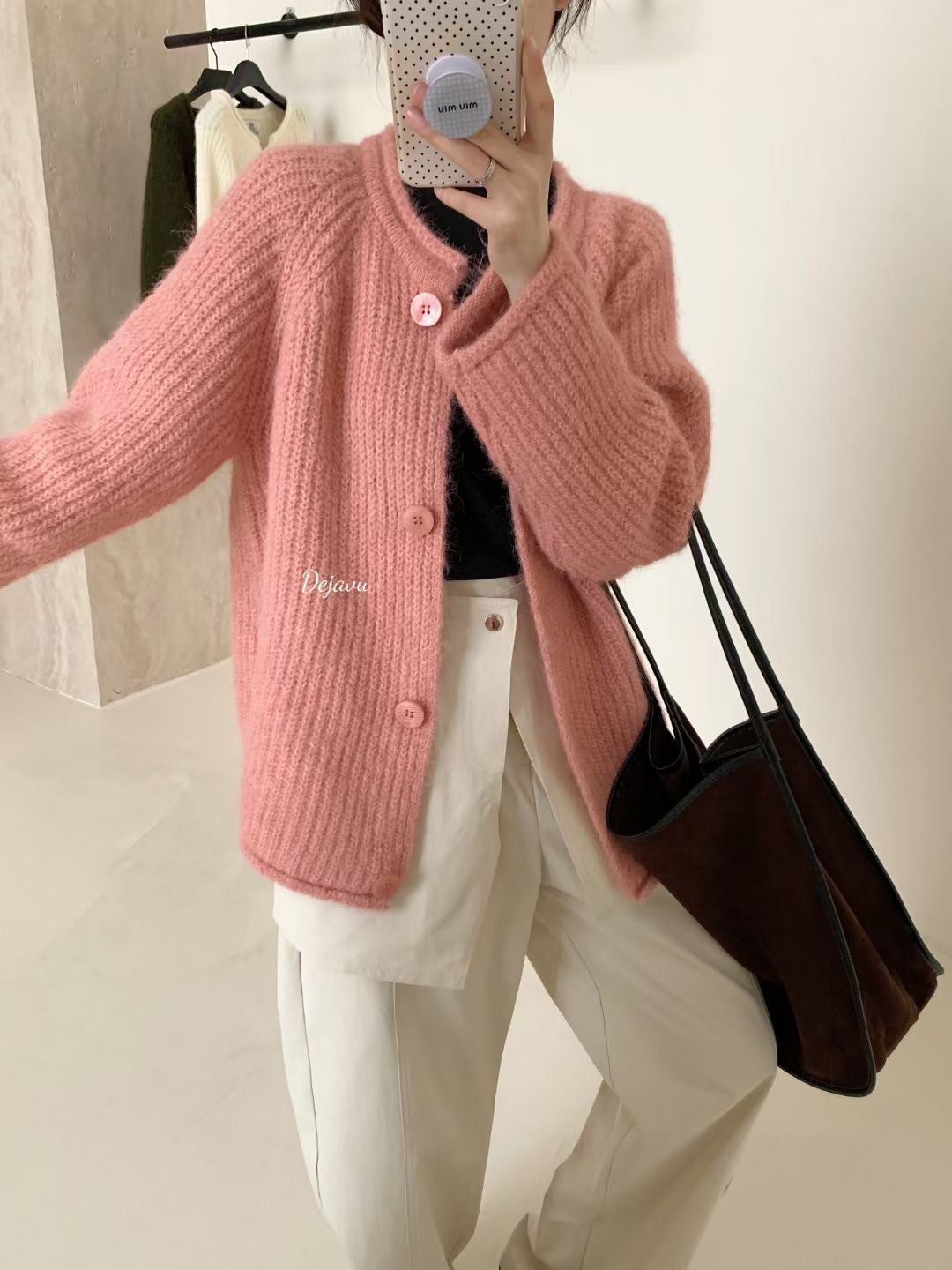 maoxiangshop-shop fall outfits 2024 Autumn New Gentle All-Match round Neck Large Button Knitted Cardigan Outer Wear Top Women's Loose Lazy Sweater Coat