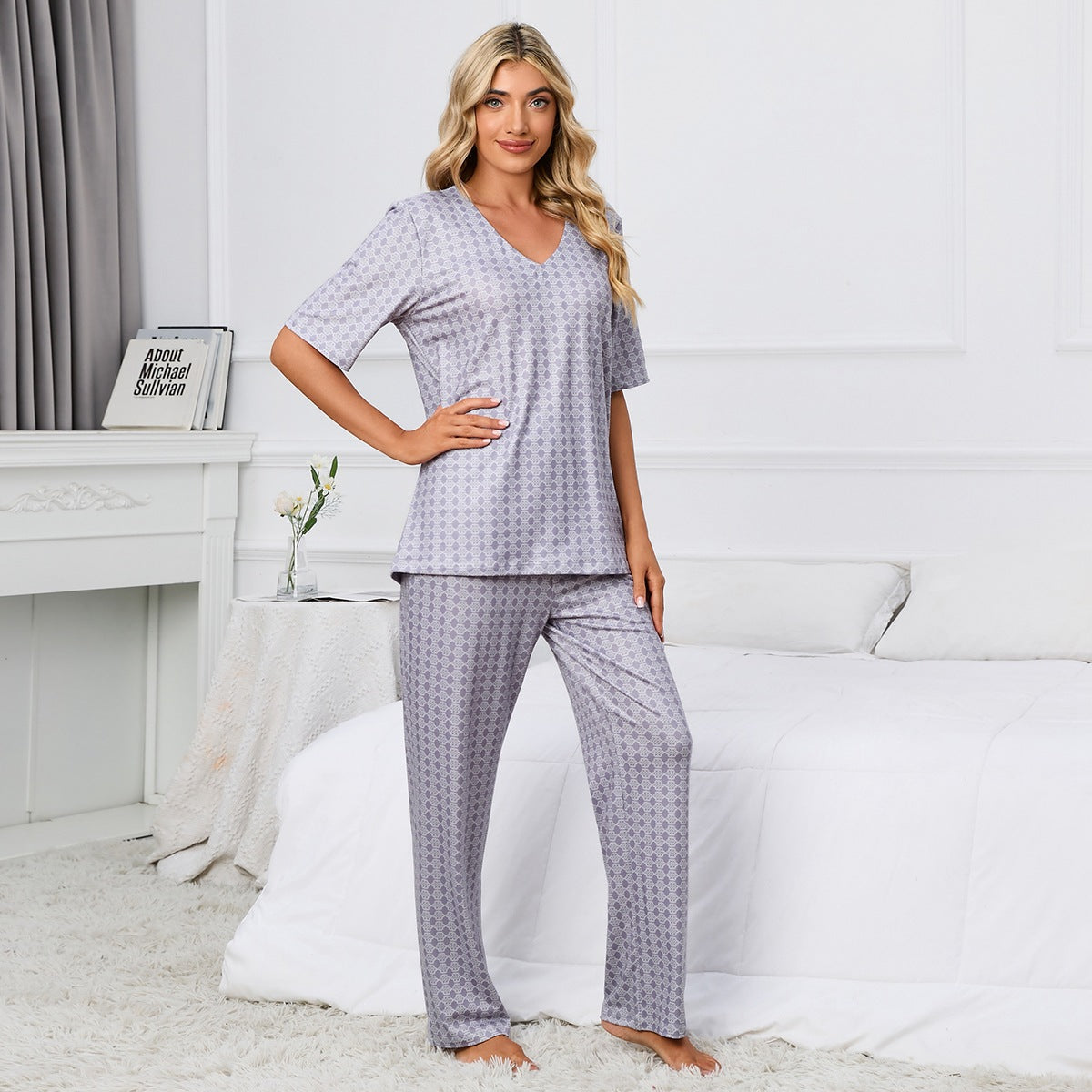 MAOXIANGSHOP 2025Real 2025 New ebay  wish short-sleeved round neck printed top trousers set pajamas loungewear