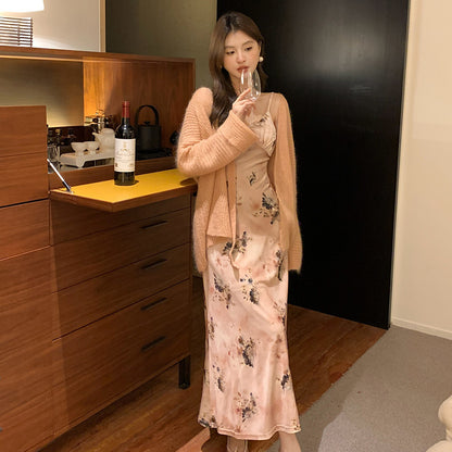 2025 Thirteen Lines popular Autumn New Temperament Printing Pure Desire High Waist Suspender Dress Women 88105