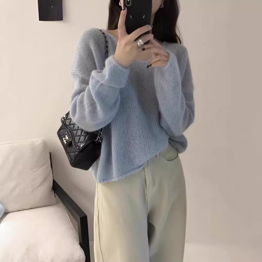 maoxiangshop-shop fall outfits aesthetic Korean Style Gentle Style Lazy V-neck 100 Wool Sweater for Women 2024 Autumn and Winter New Loose Slimming Sweater Top