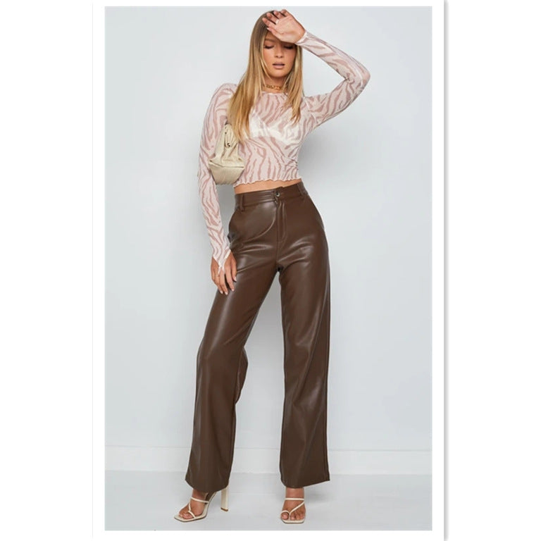 maoxiangshop-shop lookbook outfits Leather Pants Fashion New Women's High Elastic PU Leather Pants Leggings Women's Pants