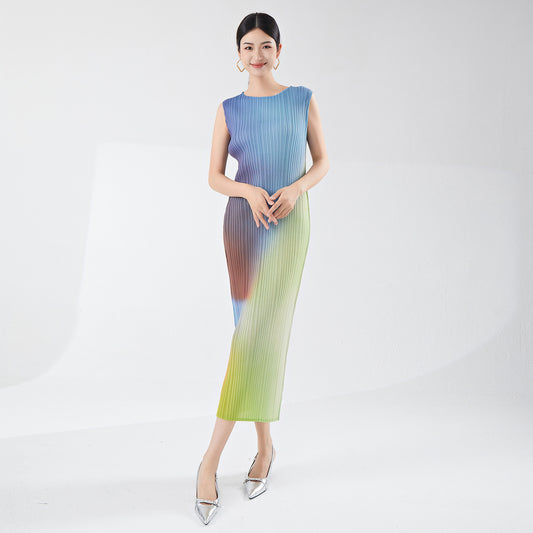 gradual change dress simple high sense summer new temperament sleeveless medium and long one-step versatile straight skirt