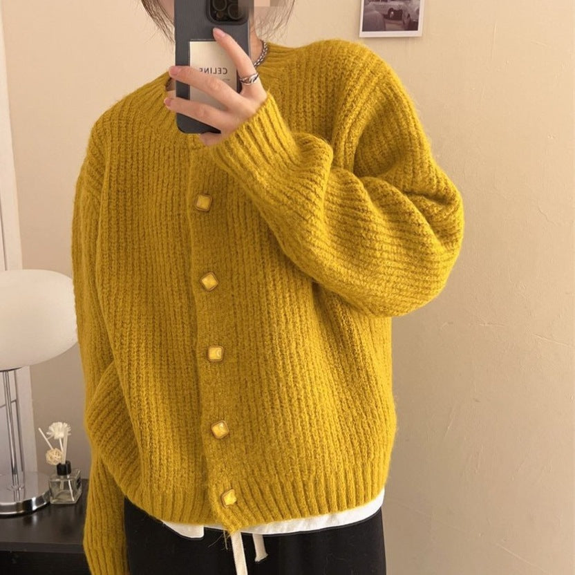 maoxiangshop-shop fall outfits 2024 Lazy Style Korean Style Loose Sweater Coat Autumn and Winter New Women's Clothing Solid Color Thickened Niche Knitted Cardigan