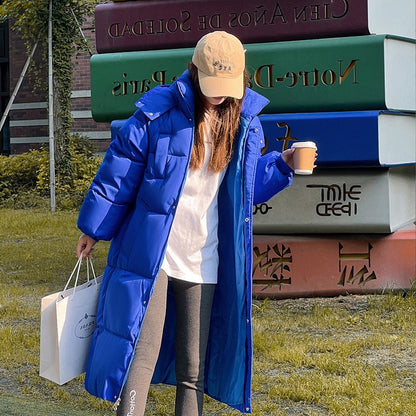 The real shot of the new cotton-padded clothes, winter medium and long knee-length down cotton-padded clothes, women's Korean version loose and thickened hooded cotton-padded jacket