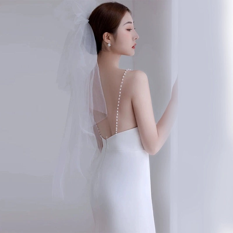 2025 suspender light wedding dress  bridal halter sexy atmosphere satin light yarn go out yarn super fairy light dress