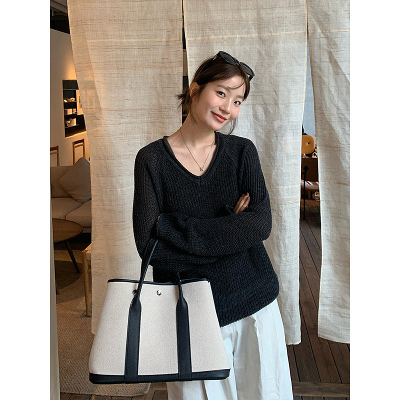 2025 [4 colors optional] Wool V-neck hollow knitted sweater 2025 early spring new Korean version simple lazy sweater M17