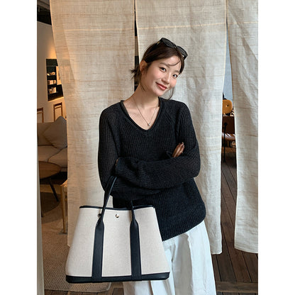 2025 [4 colors optional] Wool V-neck hollow knitted sweater 2025 early spring new Korean version simple lazy sweater M17