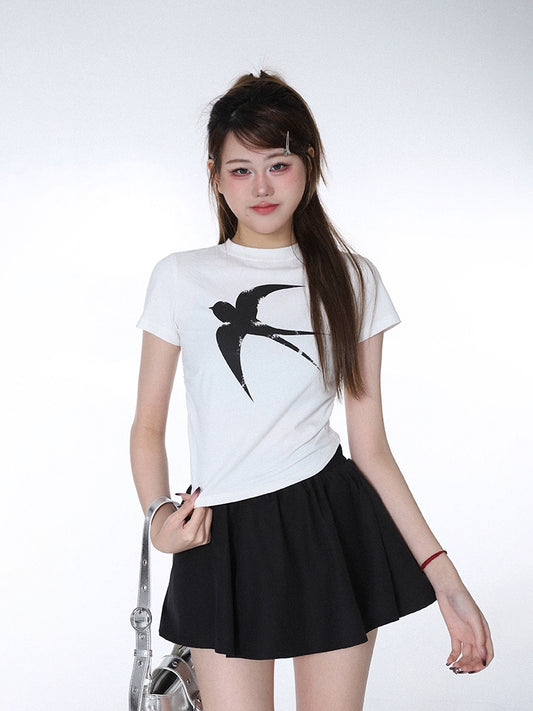 Swallow T-shirt Sweet Girl Front Shoulder Short Sleeve T-Shirt popular Summer New Loose Versatile Skinny Top Women