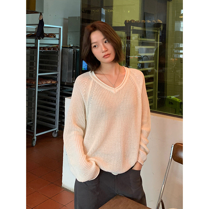 2025 [4 colors optional] Wool V-neck hollow knitted sweater 2025 early spring new Korean version simple lazy sweater M17