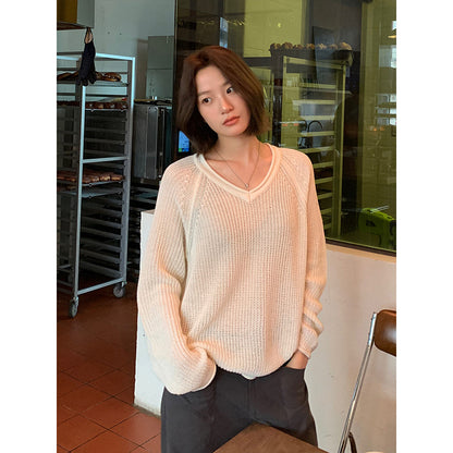 2025 [4 colors optional] Wool V-neck hollow knitted sweater 2025 early spring new Korean version simple lazy sweater M17