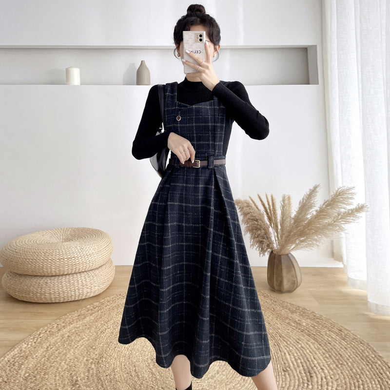 maoxiangshop-shop witch dress to impress New Vintage Plaid Woolen Vest Camisole Dress Women's Small Preppy Style Dress