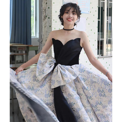2025Tube top evening dress skirt  high-end light luxury niche students graduation art examination performance clothes host dress