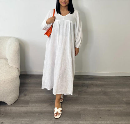 maoxiangshop outfit inspo 24 Summer and Autumn New Women's Dress Solid Color Long Sleeve Loose Casual Women's V-neck Dress