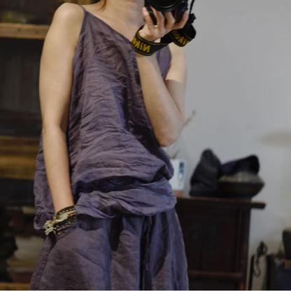 2025 24/2 Aduo, the new simple literary and retro versatile solid color bottomed ramie vest sling