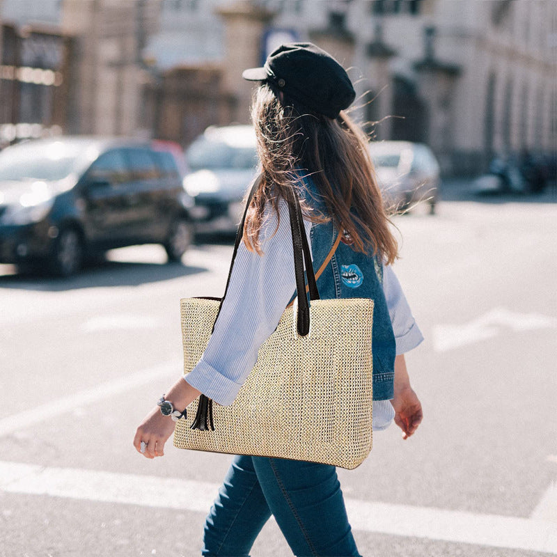 MAOXIANGSHOP Women's tote bag large-capacity bag popular new fashion handbag shoulder armpit bag straw leisure bag