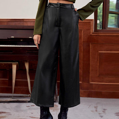 maoxiangshop 2000s fashion Autumn and Winter Loose Leather Pants Personality Harem Trousers Straight Pants Black Wide Leg Pants