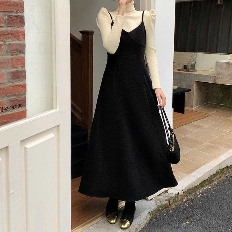 2025 popular autumn and winter new Korean version temperament versatile velvet suspender dress suspender long dress 88139