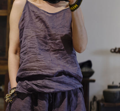 2025 24/2 Aduo, the new simple literary and retro versatile solid color bottomed ramie vest sling
