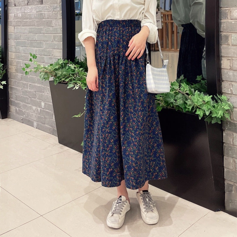 maoxiangshop-shop fall outfits women Mori Brushed Floral Skirt 2024 Autumn and Winter New Artistic Age-Reducing Mid-Length Umbrella Skirt Cover Slim Skirt