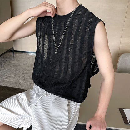 maoxiangshop-shop grunge outfits Jinbukang Black Hollow Lace Vest Niche Design Loose Sleeveless T-shirt for Men and Women