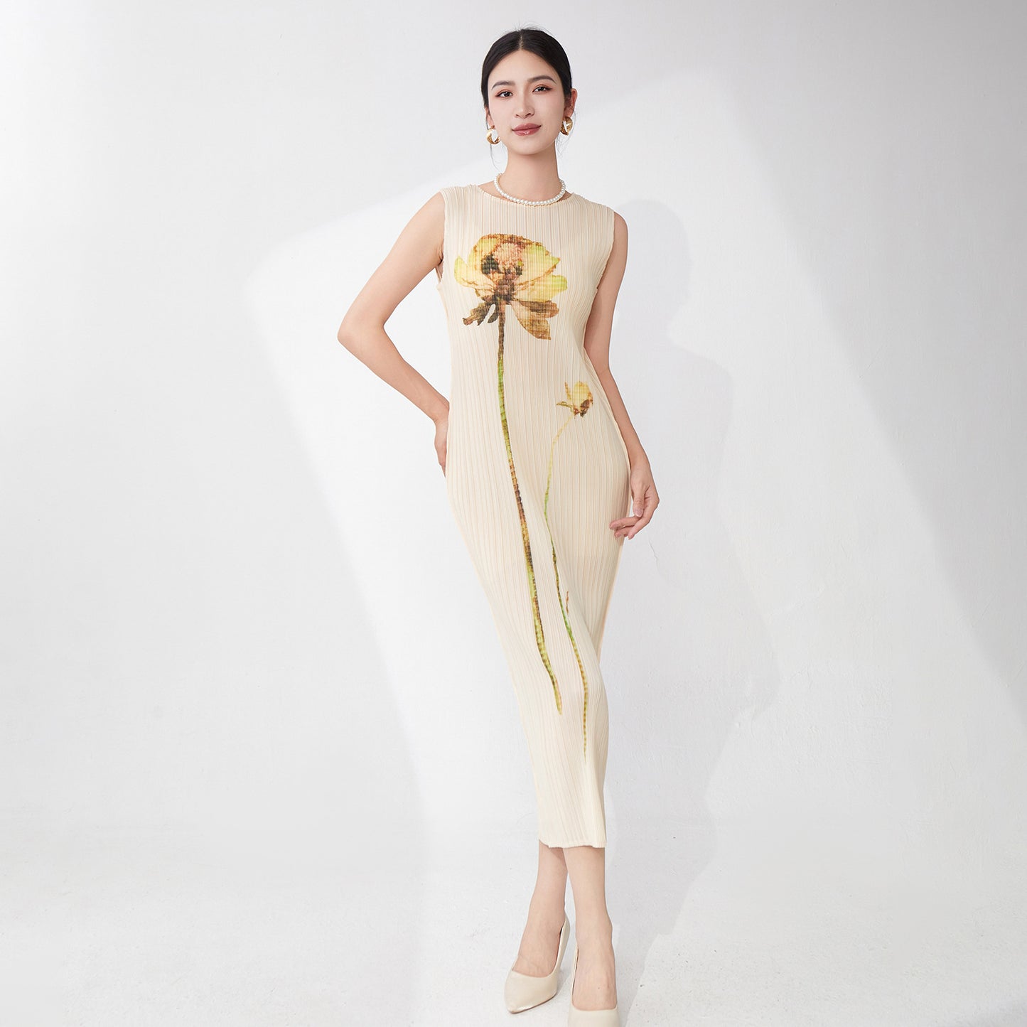 counter quality dress women's summer high-end temperament printing simple and versatile one-step straight medium and long skirt