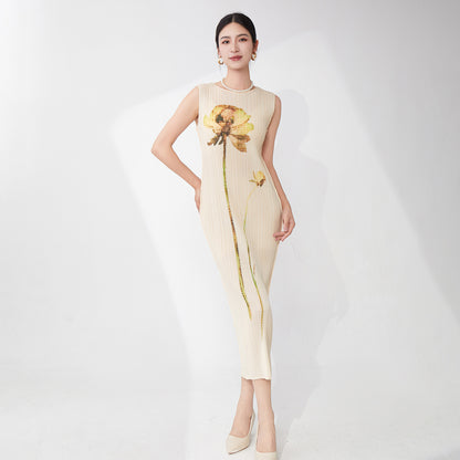 counter quality dress women's summer high-end temperament printing simple and versatile one-step straight medium and long skirt