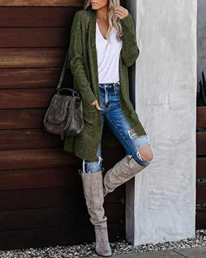 maoxiangshop 2000s fashion Fall 2024 Women's Knitted Pocket Cardigan Long Sleeve Casual Knitted Loose Sweater Sweater Coat for Women