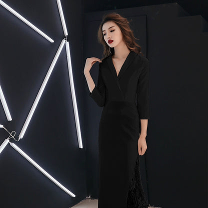 White high-end banquet evening dress dress women's simple, generous and noble long high-end textured temperament celebrity dress