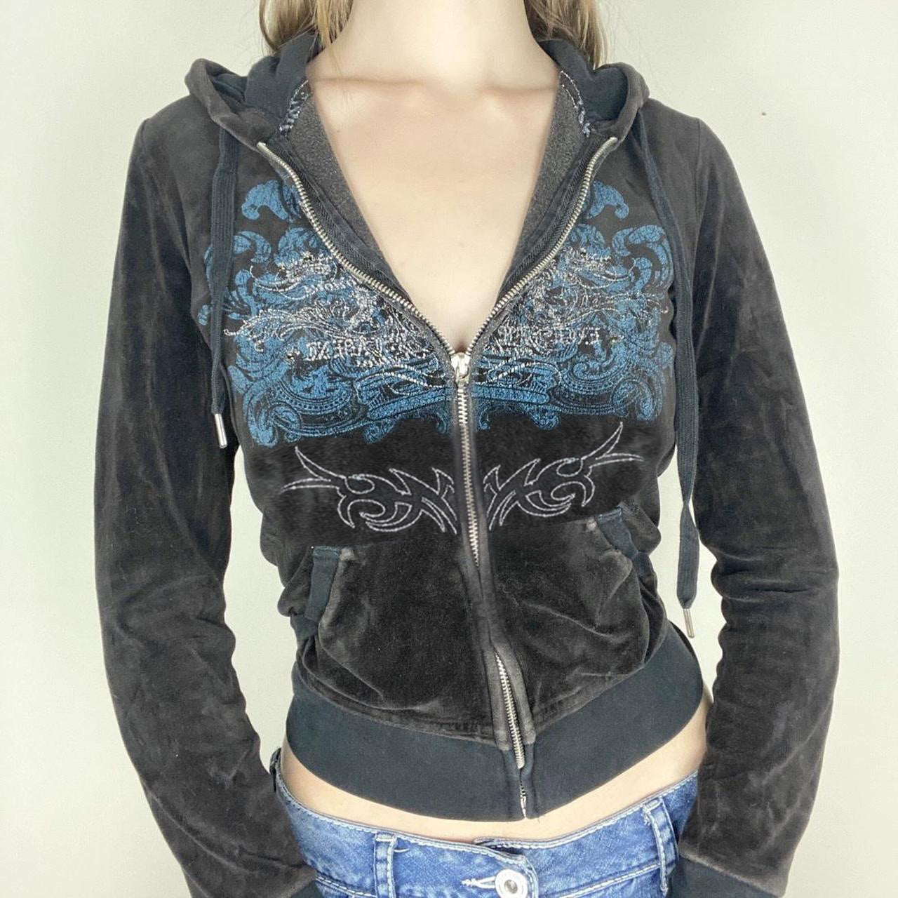 maoxiangshop 2000s fashion Women's Wish Autumn and Winter New Printed Rhinestone Zipper Hooded Sweater
