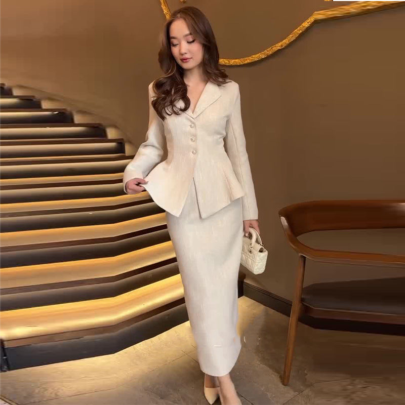 maoxiangshop 2000s fashion 2024 Autumn New Women's Lapel Waist Suit Elegant Skirt Two-Piece Suit
